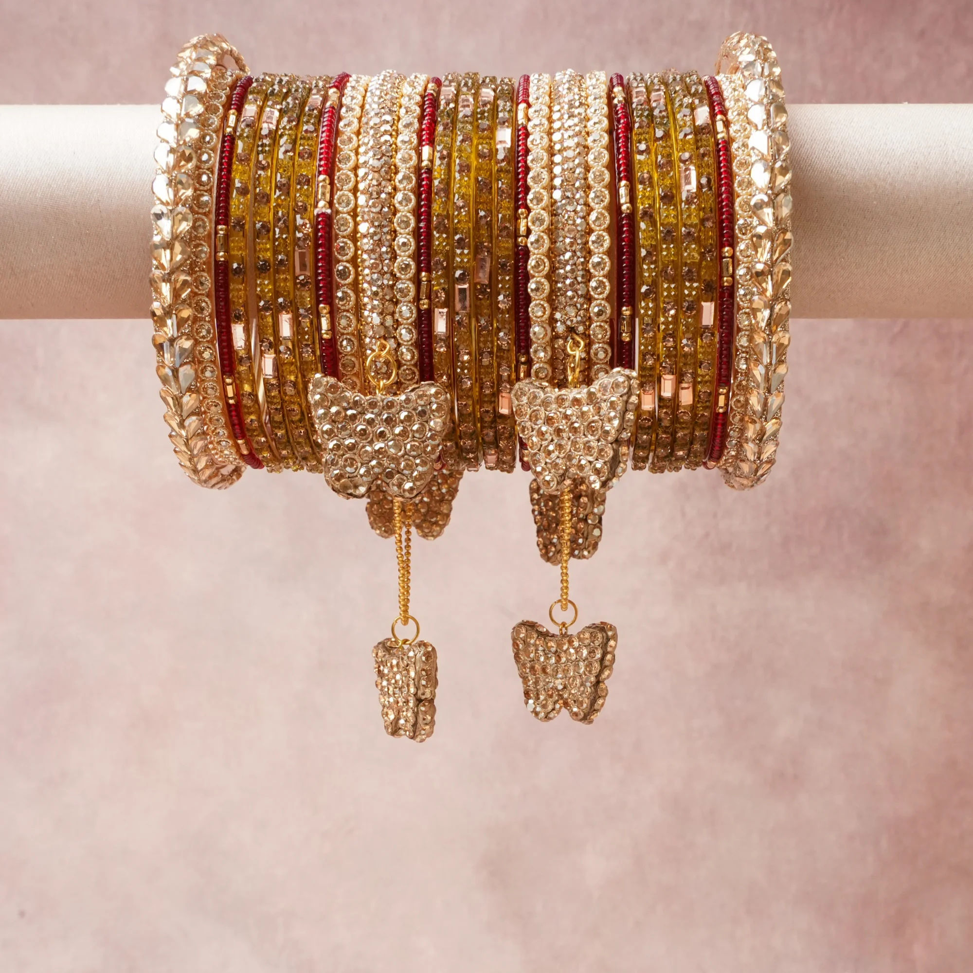 A commanding Champagne Gold anchors this beautiful set, enriched with accents of Brilliant Silver that add depth and dimension.

Featuring a striking composition of Gold-toned Metal Alloy, Rhinestones, Glass Beads, this set carries intricate craftsmanship and strong presence. Grand in form, it is created for moments that deserve to be marked.